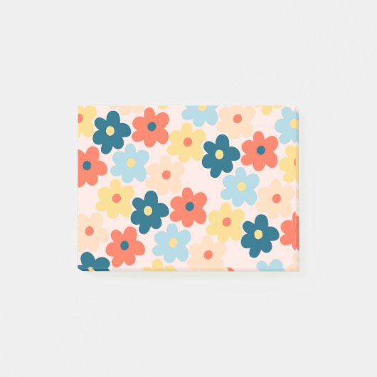 レトロカラフルヒッピー花柄 ポストイット (正面)