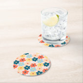 レトロカラフルヒッピー花柄 ラウンドペーパーコースター (インサイチュ)