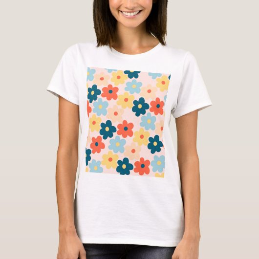レトロカラフルヒッピー花柄 Tシャツ (正面)