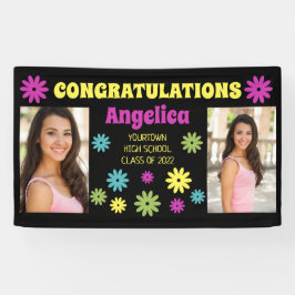 レトロカラフルヒッピー花2写真卒業 横断幕