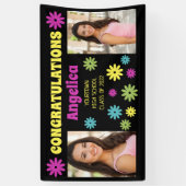 レトロカラフルヒッピー花2写真卒業 横断幕 (縦)