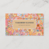 レトロカラフルピンクと青の珊瑚花の模様 名刺 (正面)