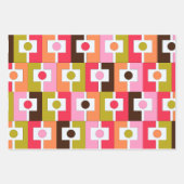 レトロカラフルピンクの幾何学的パターン ラッピングペーパーシート (正面3)