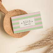 レトロカラフルピンクグリーンストライプおもしろいパステルボホ 名刺