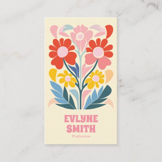 レトロカラフルピンクグルーヴィフローラボガーリーホ 名刺 (正面)