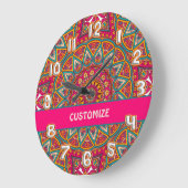 レトロカラフルピンクマンデラ70年代ボホ ラージ壁時計 (傾斜)