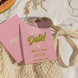 レトロカラフルファンキーはっきりしたユニーク結婚おもしろい セーブザデート