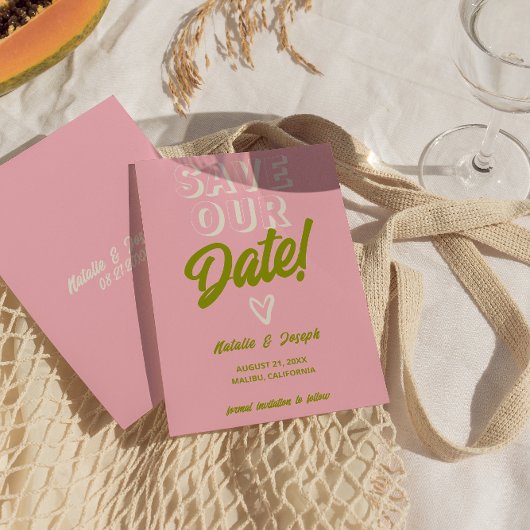 レトロカラフルファンキーはっきりしたユニーク結婚おもしろい セーブザデート