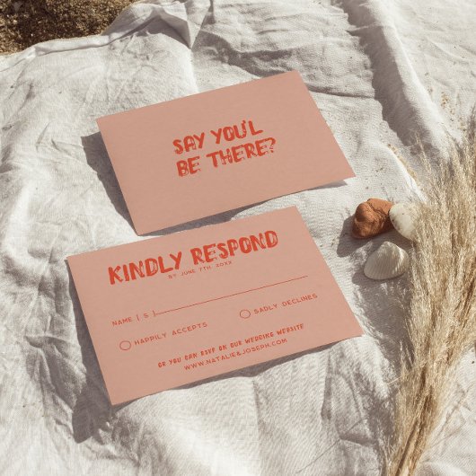 レトロカラフルファンキーはっきりしたユニーク結婚おもしろい 出欠カード