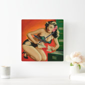 レトロカラフルフェムファタールウォールクロック スクエア壁時計 (ホーム)