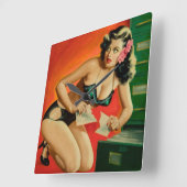 レトロカラフルフェムファタールウォールクロック スクエア壁時計 (傾斜)