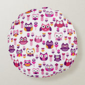 レトロカラフルフクロウ鳥の模様 ラウンドクッション (裏面)