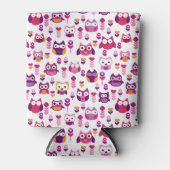 レトロカラフルフクロウ鳥の模様 缶クーラー (正面)