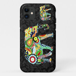 レトロカラフルフラワーアブストラックゾウ iPhone 11 ケース