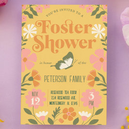 レトロカラフルフラワーガーデンフォスター気にシャワー 招待状