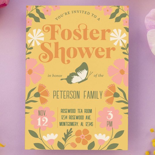 レトロカラフルフラワーガーデンフォスター気にシャワー 招待状