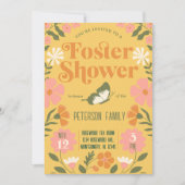 レトロカラフルフラワーガーデンフォスター気にシャワー 招待状 (正面)