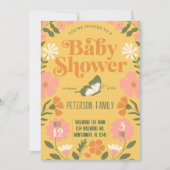 レトロカラフルフラワーガーデンベビーシャワー 招待状 (正面)