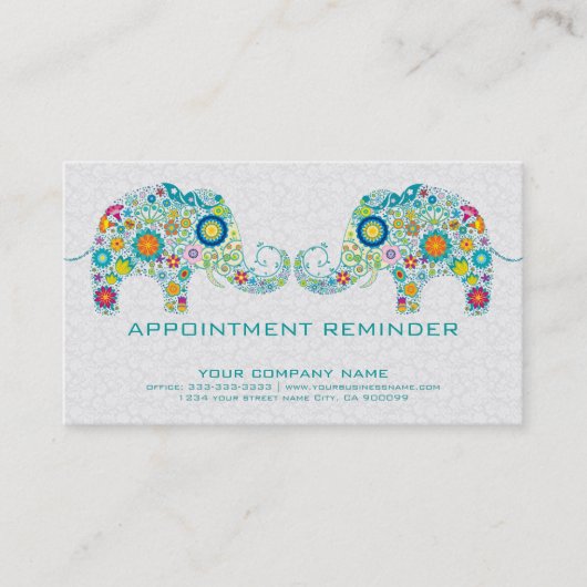 レトロカラフルフラワーズエレファントアポイントメントカード 予約カード (正面)