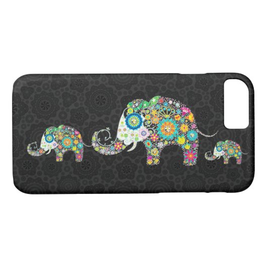 レトロカラフルフラワーズエレファントファミリー Case-Mate iPhoneケース (裏面(横))