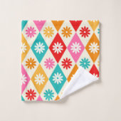 レトロカラフルフラワーズオンハーレクインダイヤモンド バスタオルセット (ウォッシュタオル)