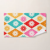 レトロカラフルフラワーズオンハーレクインダイヤモンド バスタオルセット (ハンドタオル)