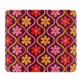 レトロカラフルフラワーズオンミッドセンチュリーオギー カッティングボード