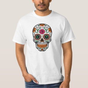 レトロカラフルフラワーズシュガースカル Tシャツ