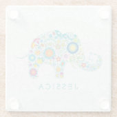 レトロカラフルフローラエレファントイラストレーション ガラスコースター (裏面)