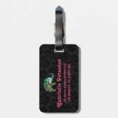 レトロカラフルフローラエレファントブラックダマスク ラゲッジタグ (裏面縦)