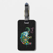 レトロカラフルフローラエレファントブラックダマスク ラゲッジタグ (裏面縦)