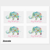 レトロカラフルフローラエレファント2 & Black Damask 長方形シール (シート)