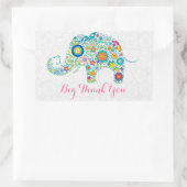 レトロカラフルフローラエレファント2 & Black Damask 長方形シール (バッグ)