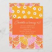 レトロカラフルフローラオレンジ40th誕生日パーティー 招待状 (正面/裏面)