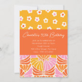 レトロカラフルフローラオレンジ50th誕生日パーティー 招待状 (正面)