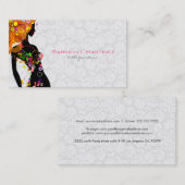 レトロカラフルフローラガール&ホワイトフローラダマスク 名刺 (正面/裏面)