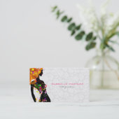 レトロカラフルフローラガール&ホワイトフローラダマスク 名刺 (スタンド正面)