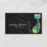 レトロカラフルフローラキャットブラックダマスク 名刺