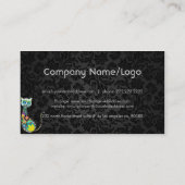 レトロカラフルフローラキャットブラックダマスク 名刺 (裏面)