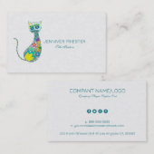 レトロカラフルフローラキャットホワイトダマスク 名刺 (正面/裏面)