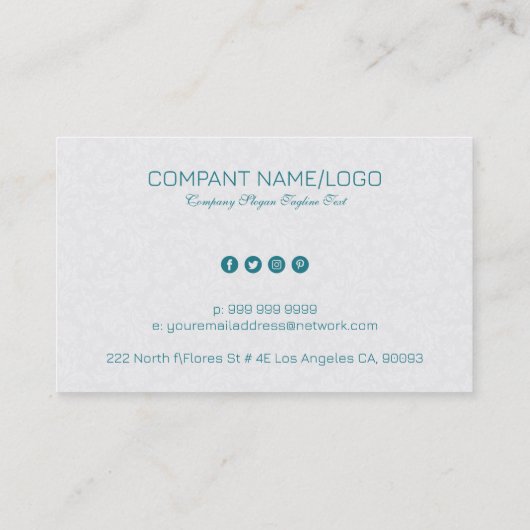 レトロカラフルフローラキャットホワイトダマスク 名刺 (裏面)