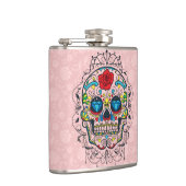 レトロカラフルフローラシュガースカルレッドローズ2d フラスク (右)