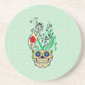 レトロカラフルフローラシュガースカルレッドローズ コースター (正面)