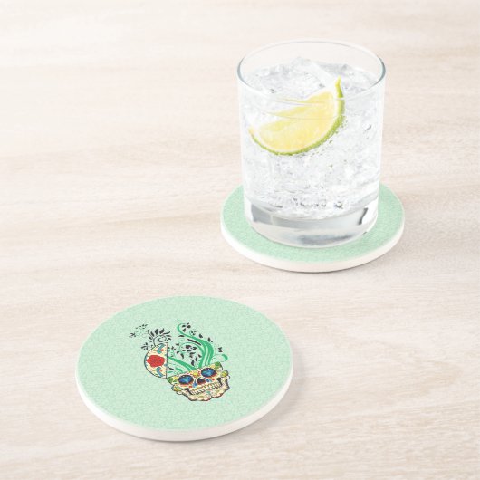 レトロカラフルフローラシュガースカルレッドローズ コースター (側面)