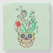 レトロカラフルフローラシュガースカルレッドローズ ストーンコースター (正面)