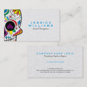 レトロカラフルフローラシュガースカル&ホワイトダマスク 名刺 (正面/裏面)