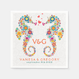 レトロカラフルフローラシーホース スタンダードカクテルナプキン