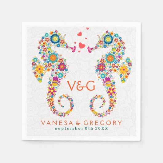 レトロカラフルフローラシーホース スタンダードカクテルナプキン (正面)