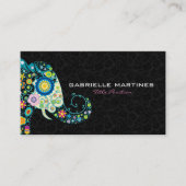 レトロカラフルフローラゾウ&ブラックダマスク 名刺 (正面)