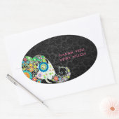 レトロカラフルフローラゾウ&ブラックダマスク 楕円形シール (封筒)